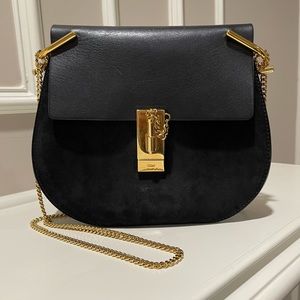 CHLOE Suede Calfskin Drew Shoulder Bag Black